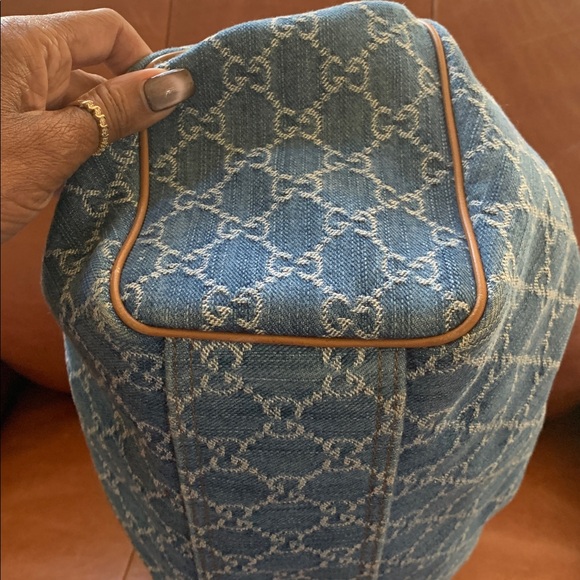 💙🤎💙 Beautiful Gucci Sukey Blue Denim and Brown Leather Bag 💙🤎💙 - Picture 7 of 12
